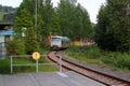 Klingenthal, Germany - May 22, 2023: Regional RB5 train arrive to Klingenthal, a village in Vogtland region of Saxony