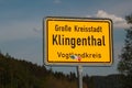 Klingenthal, Germany - May 22, 2023: Welcome sign of Klingenthal, a village in Vogtland famous as a musical instrument-making