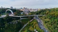 Klitschko bridge. Ukraine. Kyiv. September 06, 202. Aerial drone Kiev bridge