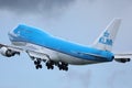 KLM plane took off from Amsterdam Airport Schiphol AMS, cloudy Royalty Free Stock Photo