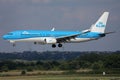 KLM plane took off from airport, cloudy Royalty Free Stock Photo