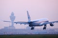 KLM plane landing at Amsterdam Airport Schiphol AMS Royalty Free Stock Photo