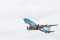 KLM airplane is ready to take off from the runway, Boeing 747-400, KLM royal dutch airlines, Aalmeerbaan Royalty Free Stock Photo