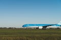 KLM airplane is ready to take off from the runway, Boeing 787-9, KLM royal dutch airlines, runway Polderbaan Royalty Free Stock Photo