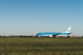 KLM airplane is ready to take off from the runway, Boeing 737-800, KLM royal dutch airlines, runway Polderbaan Royalty Free Stock Photo