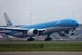 KLM Boeing B787 plane taking off from Amsterdam Airport Schiphol AMS Royalty Free Stock Photo