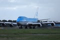 KLM B747 plane taxiing on runway Royalty Free Stock Photo