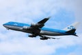 KLM Boeing B747 plane flying up in the sky Royalty Free Stock Photo