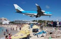 A KLM Boeing 747 lands over Maho Beach in St Martin