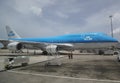 KLM Boeing 747 plane on tarmac at Princess Juliana Airport Royalty Free Stock Photo