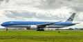 KLM Boeing 777-300 speeding up in Amsterdam Schiphol Royalty Free Stock Photo