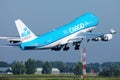 KLM Cargo Jumbo Boeing B747 airplane, close-up view