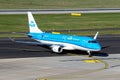 KLM Cityhopper Embraer ERJ-175STD passenger plane arriving at Dusseldorf Airport. Germany - February 7, 2020 Royalty Free Stock Photo