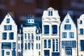 KLM houses - collection of Delft`s blue houses filled with gin as a souvenir from Holland Royalty Free Stock Photo