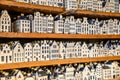 KLM houses - collection of Delft`s blue houses filled with gin as a souvenir from Holland Royalty Free Stock Photo