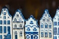 KLM houses - collection of Delft's blue houses filled with gin as a souvenir from Holland. Royalty Free Stock Photo