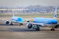 KLM jets nose to nose Royalty Free Stock Photo