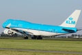 KLM Jumbo Boeing B747 plane taking off from Polderbaan, Amsterdam Airport Schiphol AMS Royalty Free Stock Photo