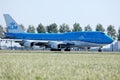 KLM jumbo jet taxiing in Amsterdam Schiphol Airport, AMS Royalty Free Stock Photo