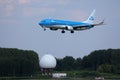 KLM plane approaching airport, landing Royalty Free Stock Photo