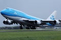 KLM plane B747 taking off from runway