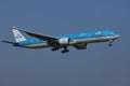 KLM plane flying up in the sky Royalty Free Stock Photo