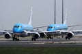 KLM planes lining up on Amsterdam Schiphol Airport AMS Royalty Free Stock Photo