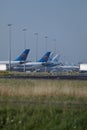 KLM planes at terminal gates in Schiphol Airport, Netherlands Royalty Free Stock Photo