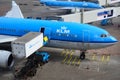 KLM Royal Dutch Airlines Airbus A330-200 parked at the gate of the Amsterdam Schiphol Airport