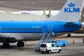 KLM Royal Dutch Airlines Boeing 737 taxiing to the gate of Amsterdam Schiphol airport Royalty Free Stock Photo