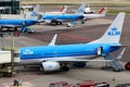 KLM Royal Dutch Airlines Boeing 737 taxiing to the gate of Amsterdam Schiphol airport Royalty Free Stock Photo