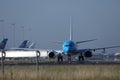 KLM Royal Dutch Airlines jet doing taxi in Schiphol Airport, Amsterdam Royalty Free Stock Photo