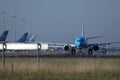 KLM Royal Dutch Airlines jet doing taxi in Schiphol Airport, Amsterdam Royalty Free Stock Photo