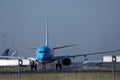 KLM Royal Dutch Airlines jet taxiing in Schiphol Airport, Amsterdam Royalty Free Stock Photo