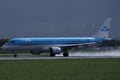 KLM Royal Dutch Airlines jet landing on Schiphol Airport, AMS Royalty Free Stock Photo