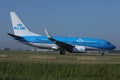 KLM Royal Dutch Airlines jet taxiing in Schiphol Airport, Amsterdam Royalty Free Stock Photo