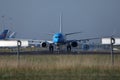 KLM Royal Dutch Airlines jet taxiing in Schiphol Airport, Amsterdam Royalty Free Stock Photo