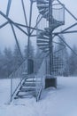 Metal construction of spiral stairs of viewing tower on top of Klodzka mountain