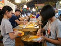 Klong Lat Mayom Floating Market, the old market in Thailand have a lot of eating food and dessert.