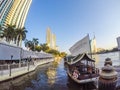 Klongsan,Bangkok,Thailand on 19/2/2019:At private pier of The Peninsula Bangkok Hotel,we can see hotel ferry boats and many buildi Royalty Free Stock Photo