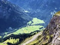 The Klontal Kloental alpine valley bellow the mountain Glarnisch Glaernisch and by the Klontalersee Kloentalersee lake Royalty Free Stock Photo