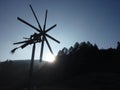 Klopotec bird scarer in austrian vineyard at sunset, southern st