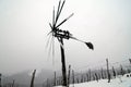 Klopotec bird scarer in austrian vineyard in winter