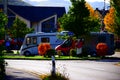 Klotten, Germany - 10 21 2020: Camper vans parking at the autumn colored Mosel waterfront