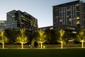 Klyde Warren Park and modern buildings on sunset Royalty Free Stock Photo