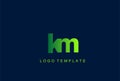 KM Green Letter Logo Design Vector Royalty Free Stock Photo