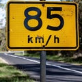 85 km/h warning sign - Australian signs found along the road Royalty Free Stock Photo