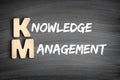 KM - Knowledge Management acronym, business concept on blackboard