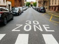 30 km zone pov personal perspective French city street car parking Royalty Free Stock Photo