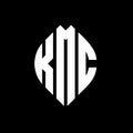 KMC circle letter logo design with circle and ellipse shape. KMC ellipse letters with typographic style. The three initials form a Royalty Free Stock Photo